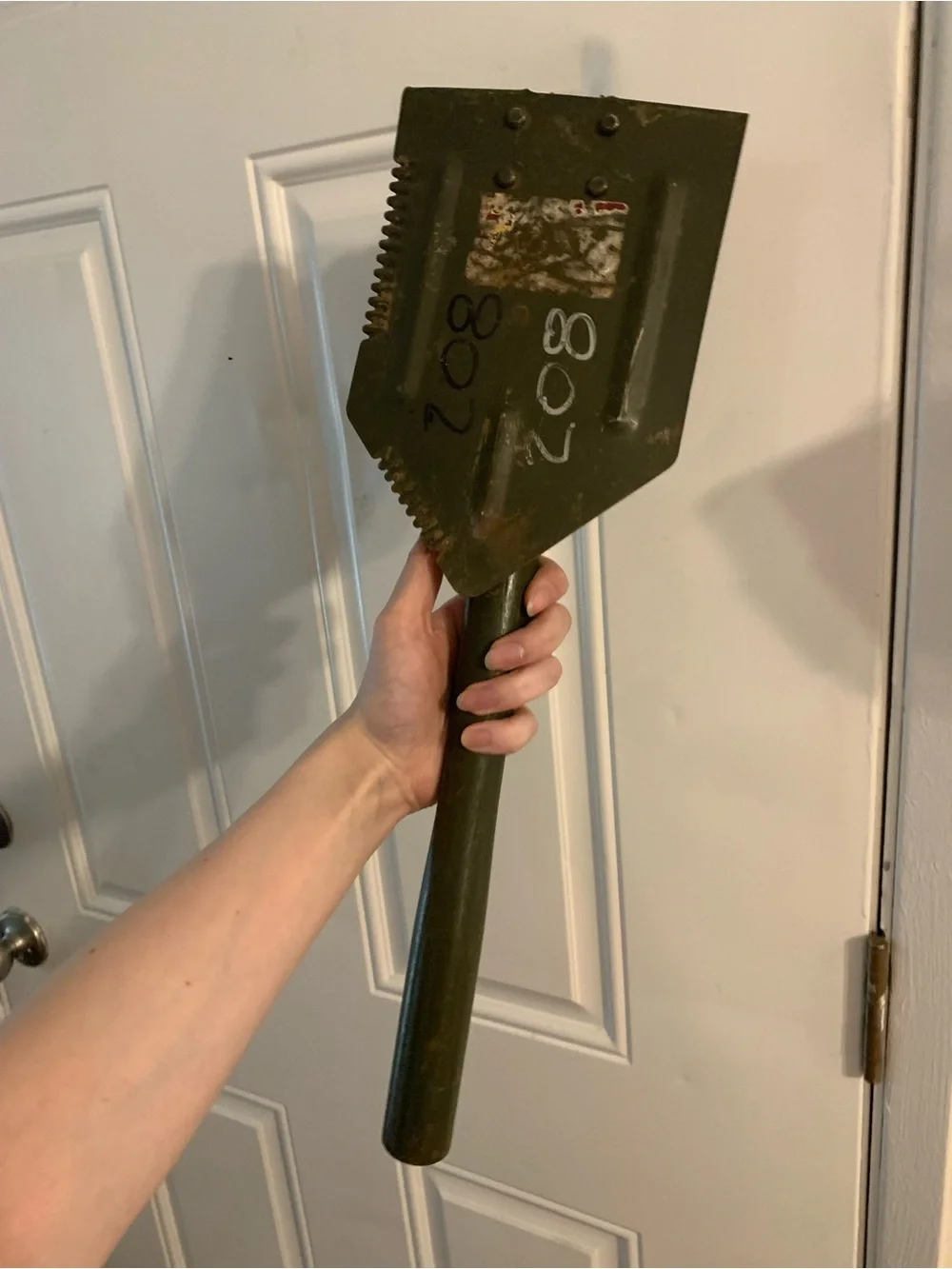 Military style vintage trench folding shovel with pick!